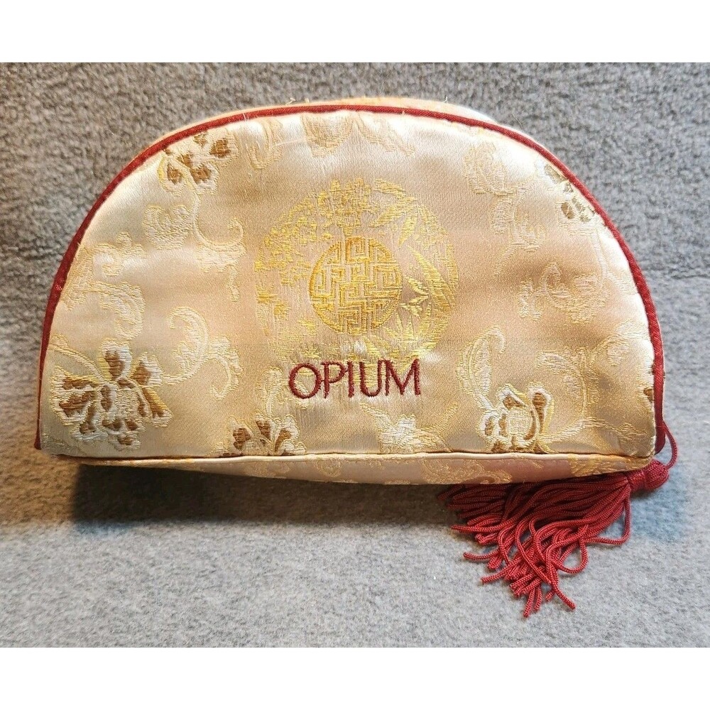 YSL Gold Tone Opium Floral Pattern Cosmetic Purse